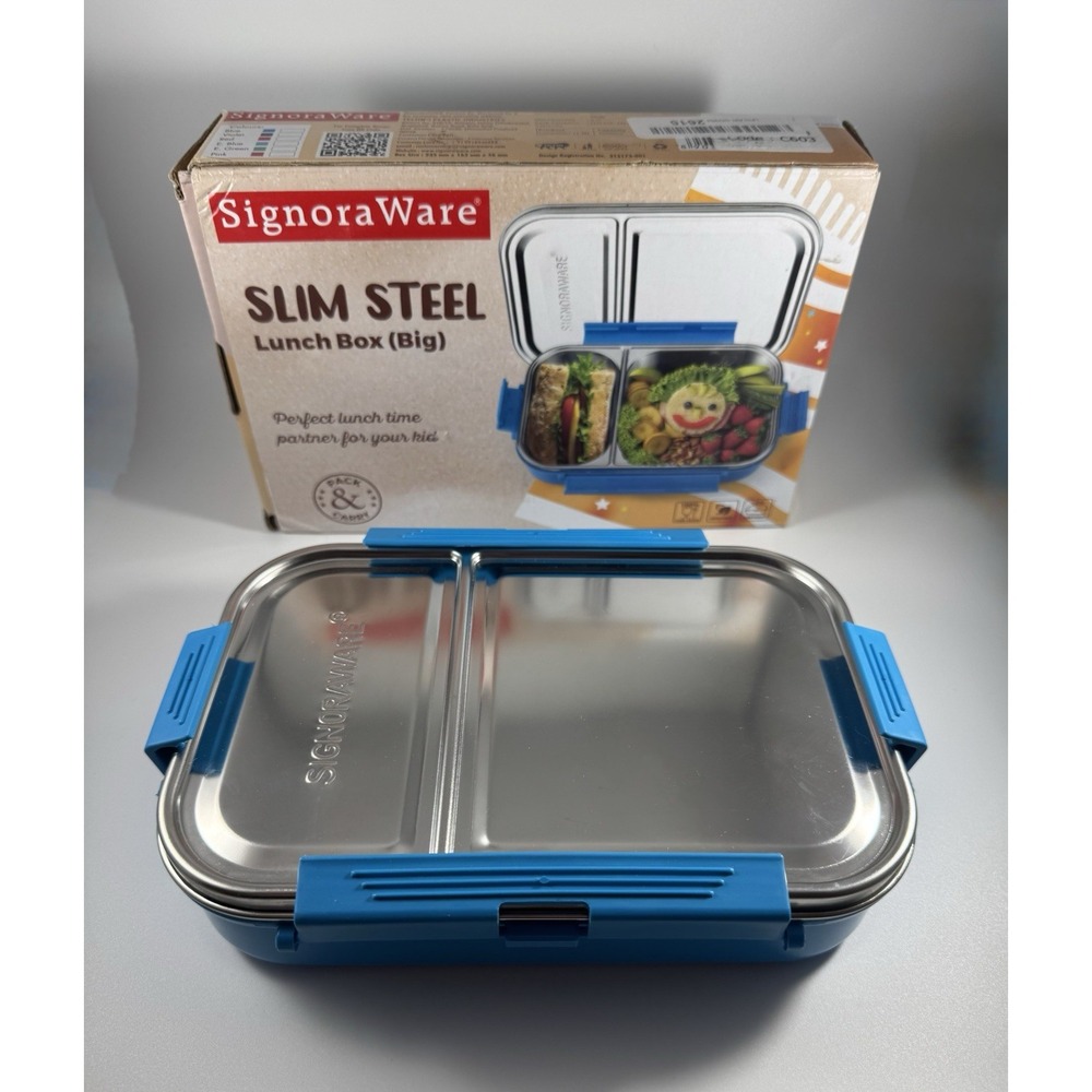 NIB Opened Signora Ware Slim Steel Big Lunch Box BPA Free